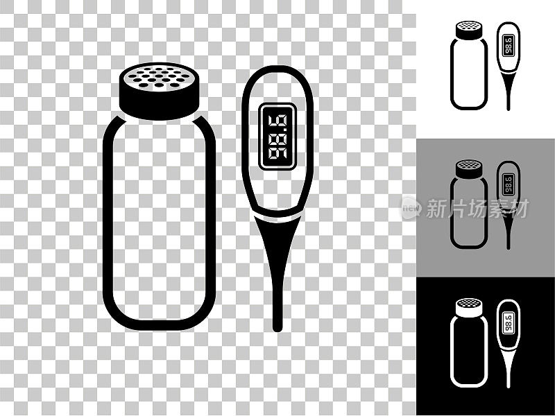 婴儿爽身粉和温度计图标上的棋盘透明背景