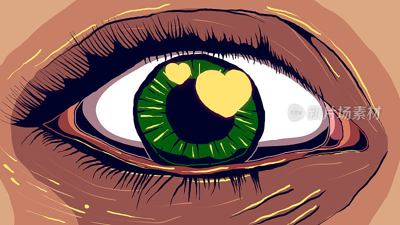 人的眼睛的卡通插图-心形的耀斑。