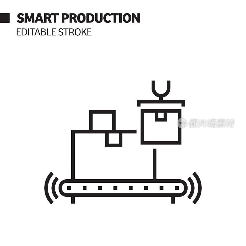 智能生产线图标，轮廓矢量符号插图。