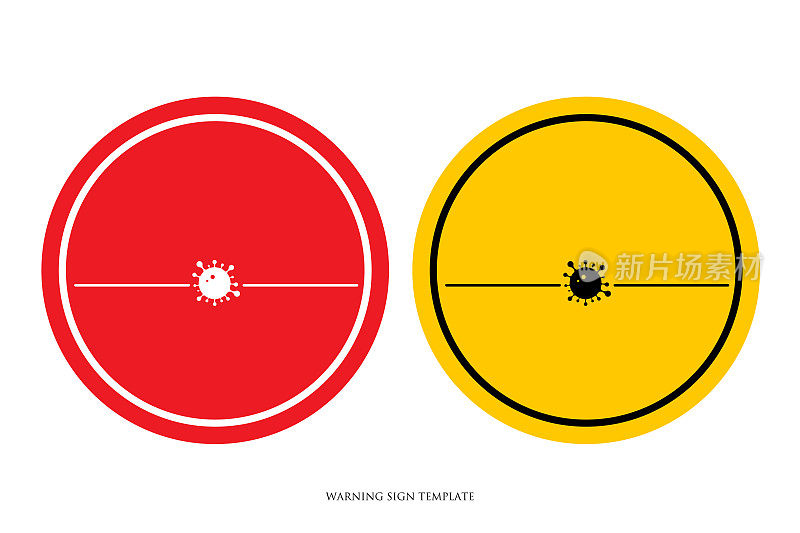 空白警告安全标志存货说明。冠状病毒或Covid-19载体模板