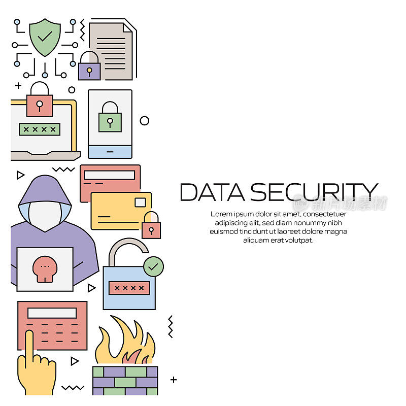 数据安全和网络安全相关的现代线条风格矢量插图