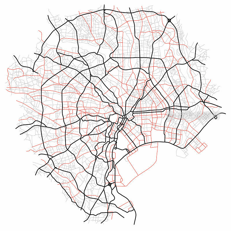 城市地图-城镇街道的计划。道路平面图。城市环境，建筑背景。向量