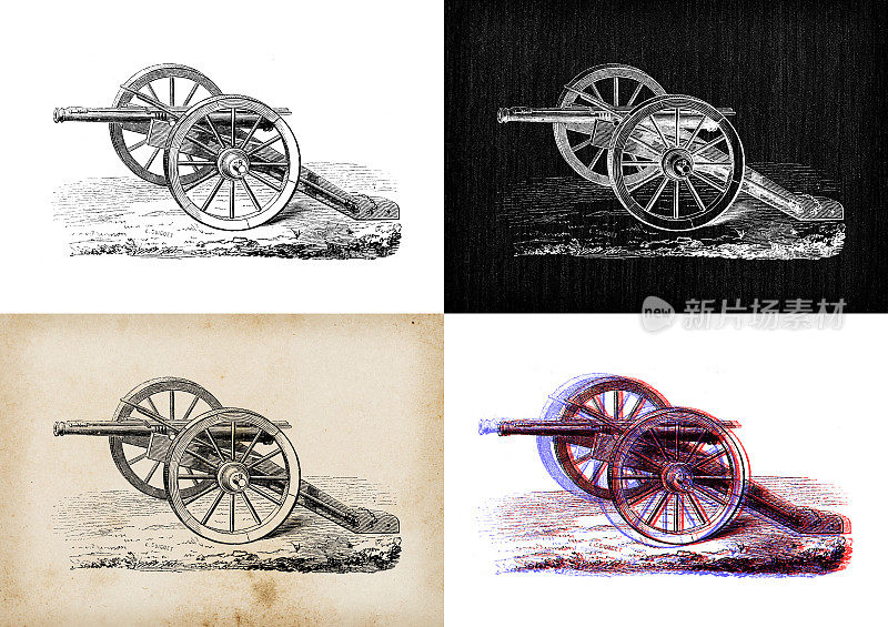 科学发现的古董插图:战争武器和爆炸物