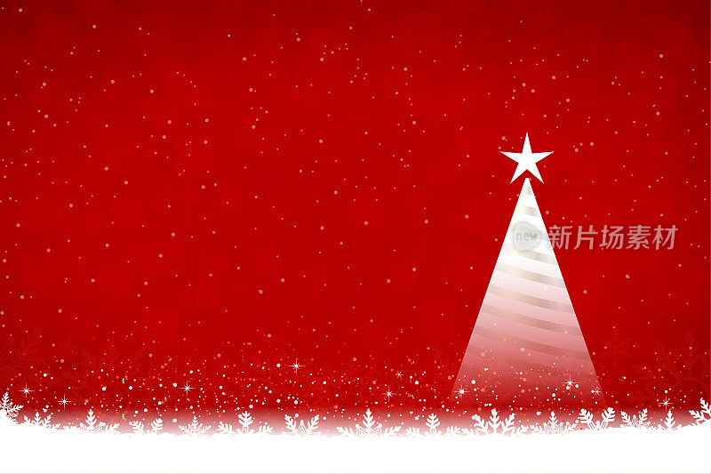 创造性的暗红色或栗色圣诞矢量背景与雪花遍布地面和在顶部和一个闪亮的星星上方的三角形圣诞树