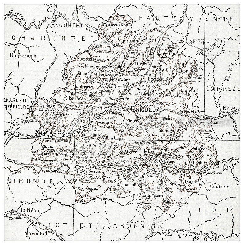 多尔多涅古法国地图(département)