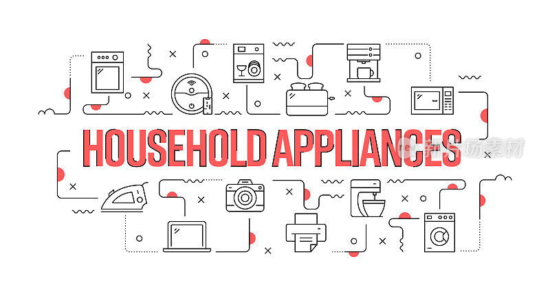 家用电器网横幅线风格。现代设计矢量插图