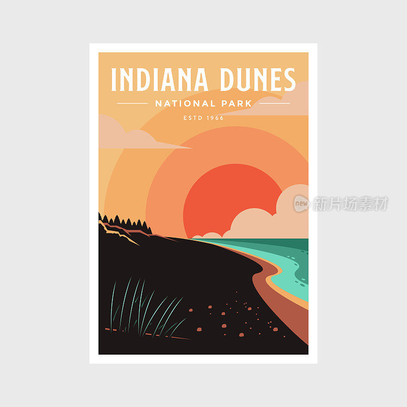 印第安纳沙丘国家公园海报矢量插图设计
