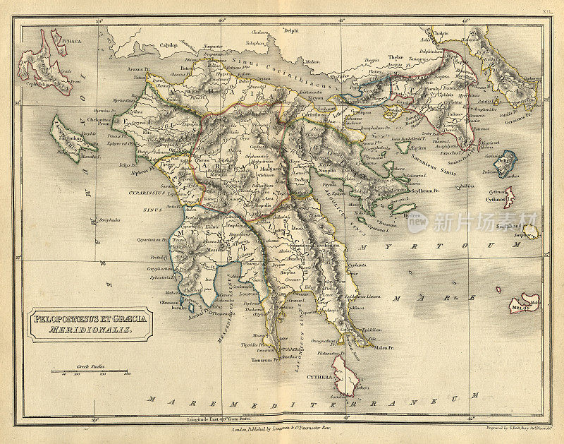 古希腊的古代地图，伯罗奔尼撒和希腊