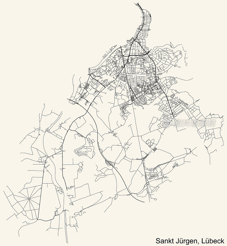 街道街道地图:JÜRGEN区，LÜBECK