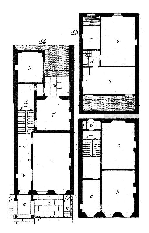 古董插图:建筑和建筑:狭窄的伦敦房子
