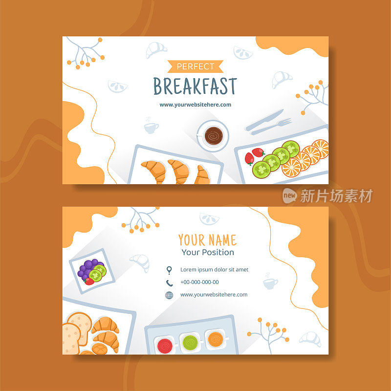 早餐卡水平模板平面卡通背景矢量插图