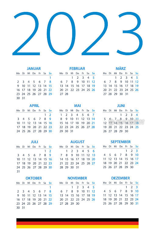 2023年德国日历-矢量插图。德语版本。