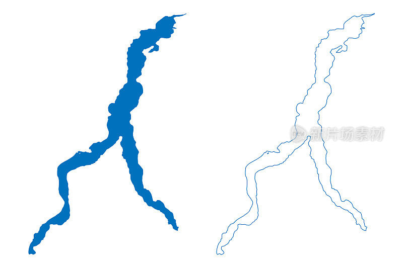 科莫湖(意大利共和国，意大利)地图矢量插图，涂鸦素描科莫湖地图