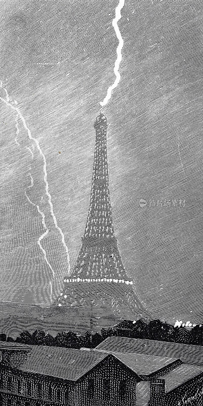 埃菲尔铁塔在打雷和闪电的夜晚