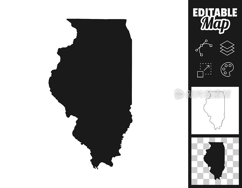 伊利诺斯州地图设计。轻松地编辑