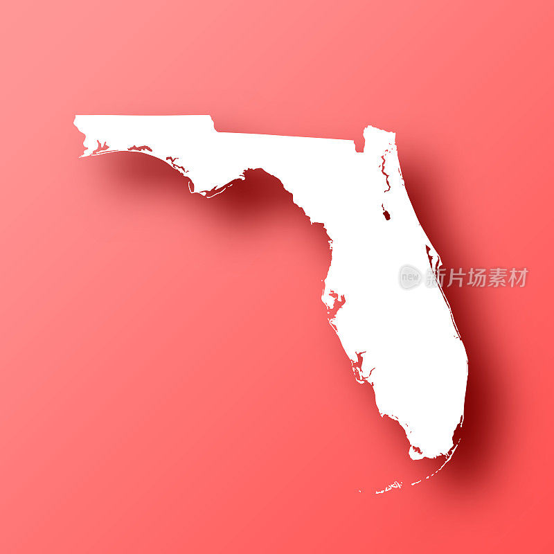佛罗里达地图红色背景与阴影