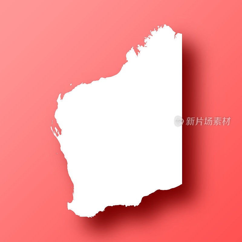 西澳大利亚地图红色背景与阴影
