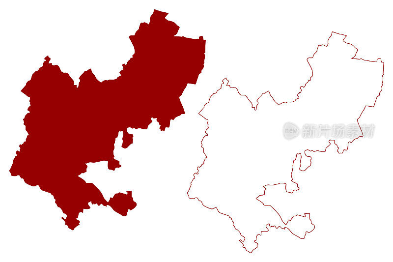 中央集权贝德福德郡(大不列颠及北爱尔兰联合王国，礼仪郡贝德福德郡，贝德兹，英格兰)地图矢量插图，涂鸦草图地图