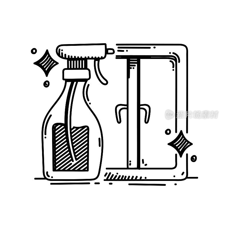 窗口清洁线图标，草图设计，像素完美，可编辑的笔画。