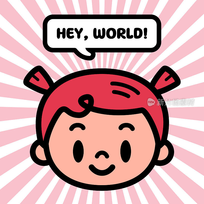 可爱的角色设计,一个微笑的女孩带着两条辫子