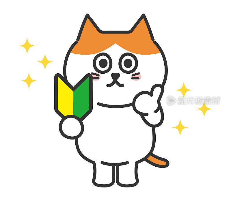 快乐的橙色虎斑猫获得日本初学者驾驶标志的驾驶执照