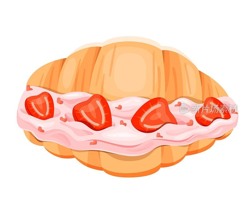 草莓牛角包配奶油芝士和新鲜浆果，香甜的甜点。