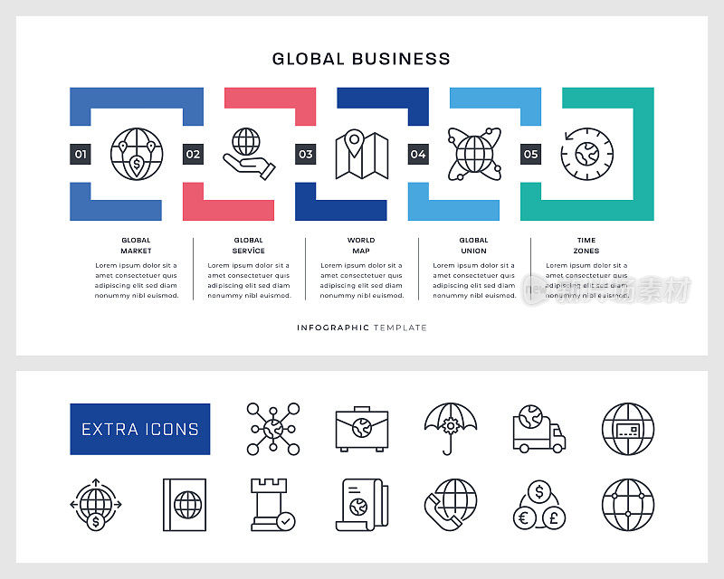 全球商业信息图表模板和线条图标