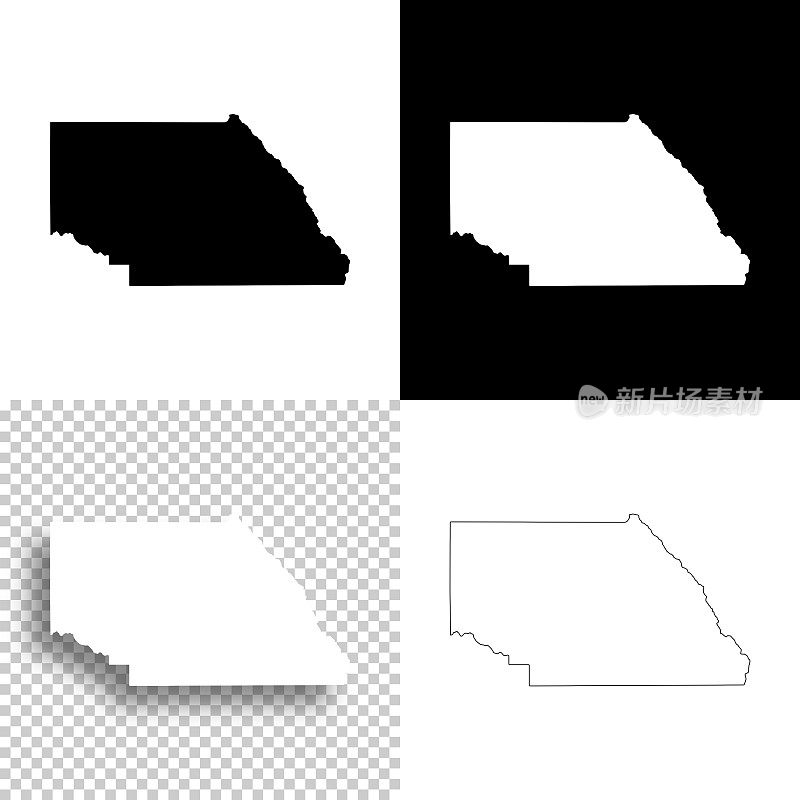 科罗拉多州萨瓜切县。设计地图。空白，白色和黑色背景