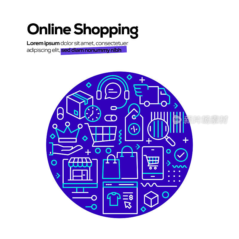 网上购物相关的线风格横幅设计的网页，标题，小册子，年度报告和书籍封面