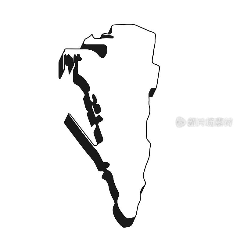 直布罗陀地图与黑色轮廓和阴影在白色背景