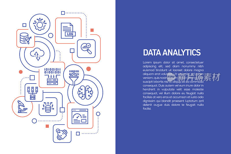 数据分析概念，矢量插图的数据分析与图标