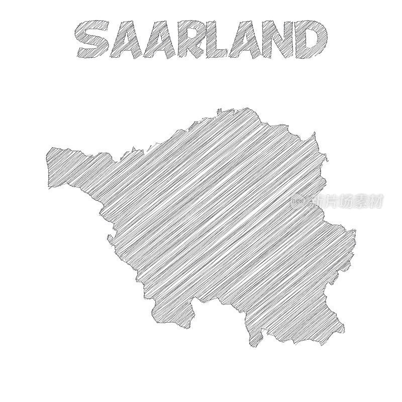 萨尔州地图手绘在白色背景上
