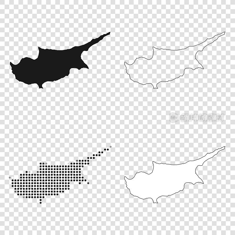 塞浦路斯地图的设计-黑色，轮廓，马赛克和白色