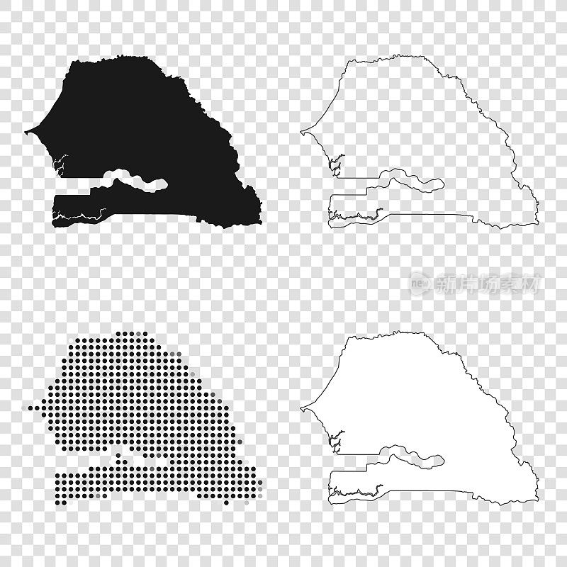 塞内加尔地图设计-黑色，轮廓，马赛克和白色