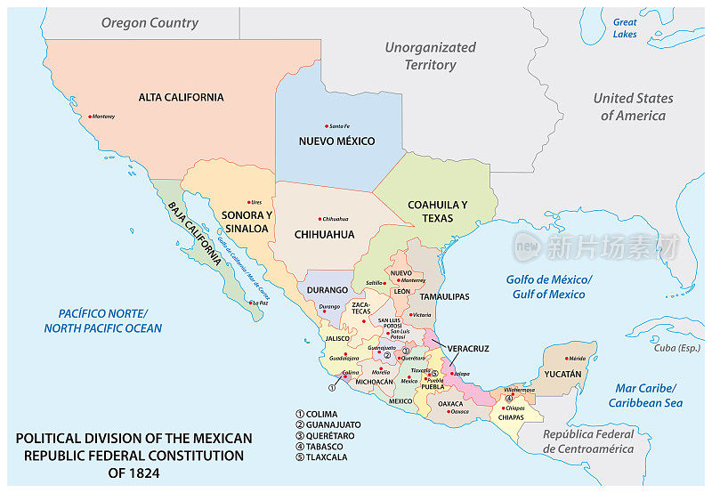 1824年墨西哥共和国联邦宪法的政治划分