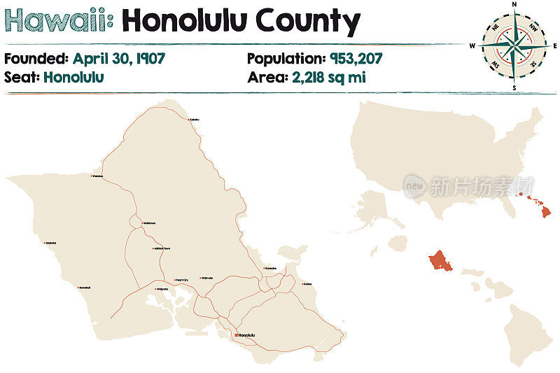 夏威夷火奴鲁鲁县地图