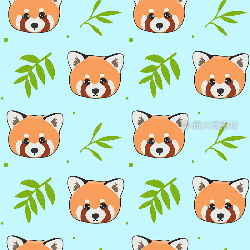 可爱的小熊猫和竹子的无缝图案。卡通设计动物角色平面矢量风格。织物，包装，纺织品，墙纸，服装的纹理。