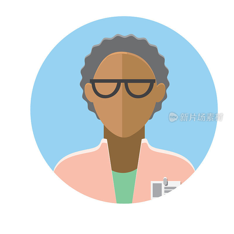 平面设计成熟的非裔美国女性医疗专业人员主题图标