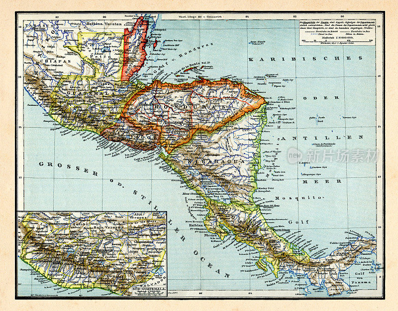 尼加拉瓜、危地马拉和洪都拉斯地图，1898年