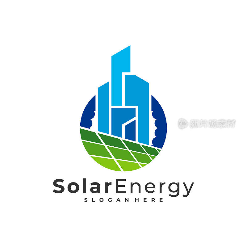 太阳能城市标志矢量模板，创意太阳能电池板能源标志设计概念