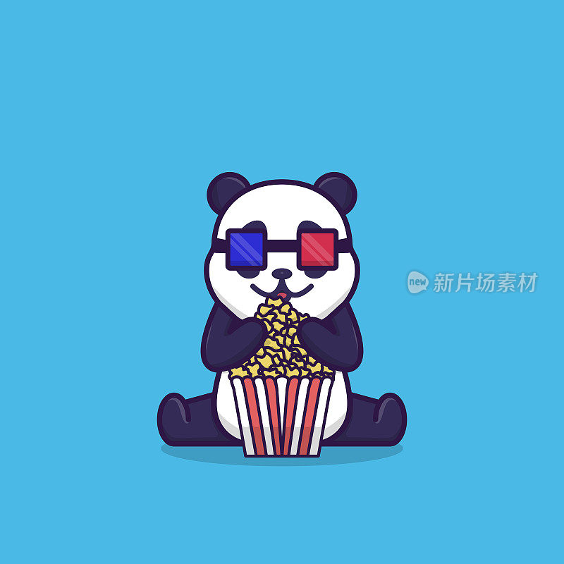 可爱的熊猫看电影吃爆米花