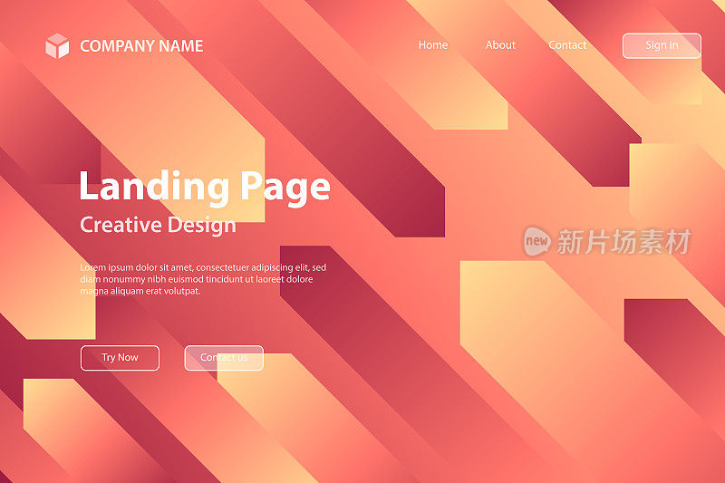 登陆页模板-抽象设计与几何形状-时髦的红色梯度