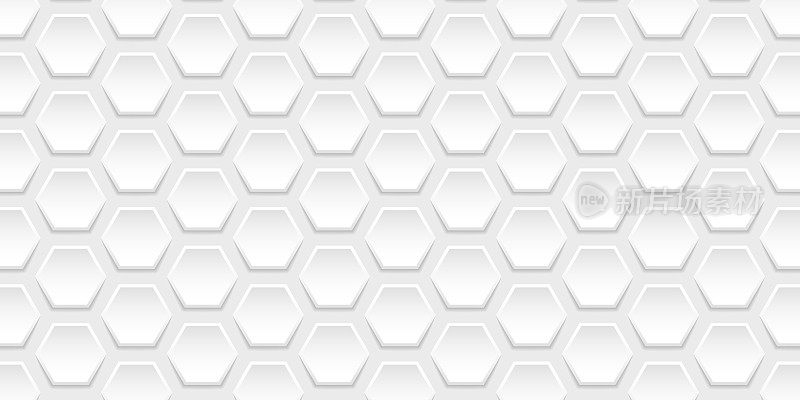 白色六角未来主义简单背景。白色六边形旗帜。三维蜂巢几何图案。用于呈现的六边形白色背景。抽象现代壁纸设计。矢量图