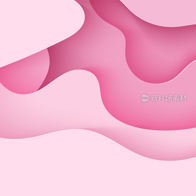 剪纸背景与波浪和洞。粉色3d抽象背景与平滑的波浪层。女性乳腺癌概念。方形海报模板在玫瑰色。女性矢量卡插图