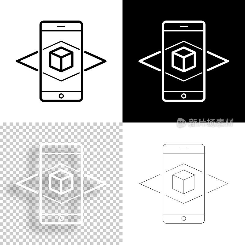 用智能手机增强现实。图标设计。空白，白色和黑色背景-线图标