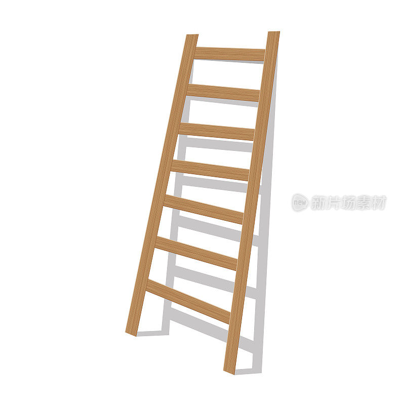 木制楼梯孤立在白色的背景上。颜色向量插图。