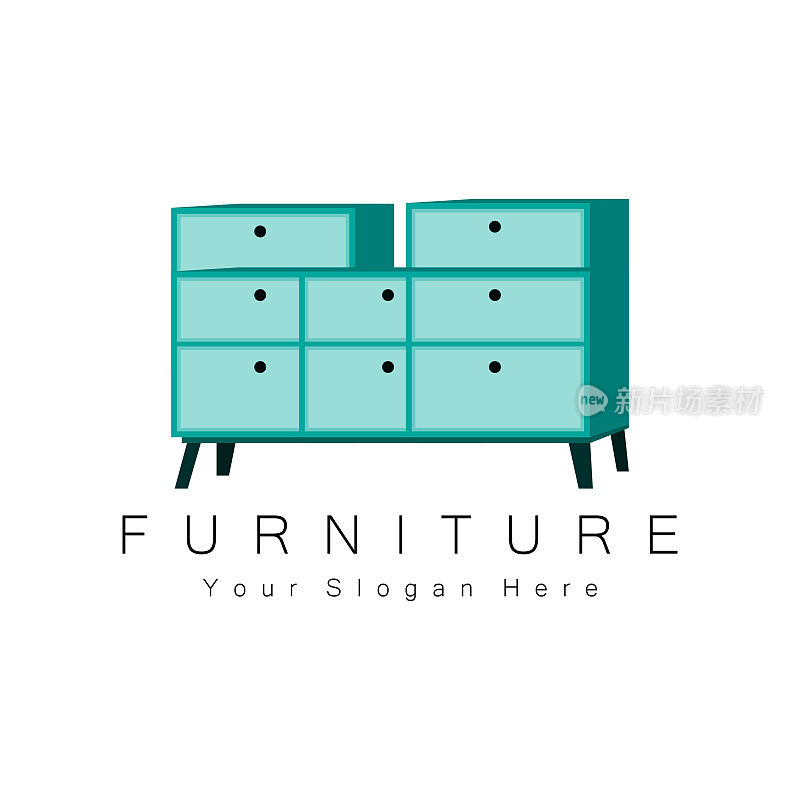 家具标志设计，家庭家具插图桌子图标，椅子，橱柜，灯