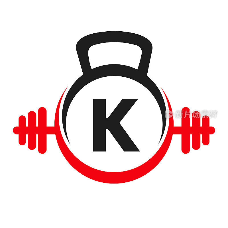 字母K健身标志设计。运动健身房标志图标设计矢量模板