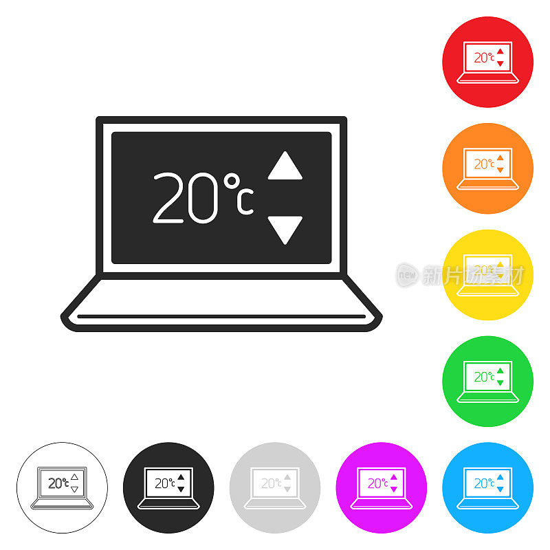 带加热控制的笔记本电脑。彩色按钮上的图标