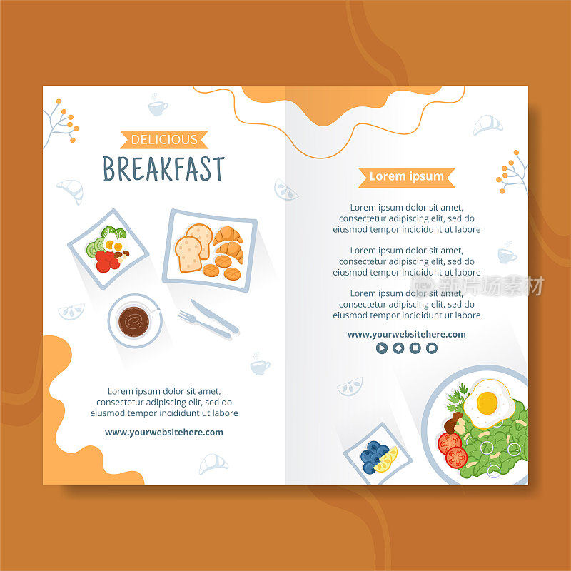 早餐小册子模板平面卡通背景矢量插图